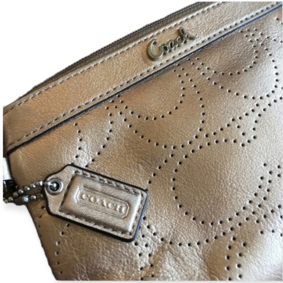COACH Metallic Perforated Signature C Logo Wristlet EUC - Picture 2 of 6